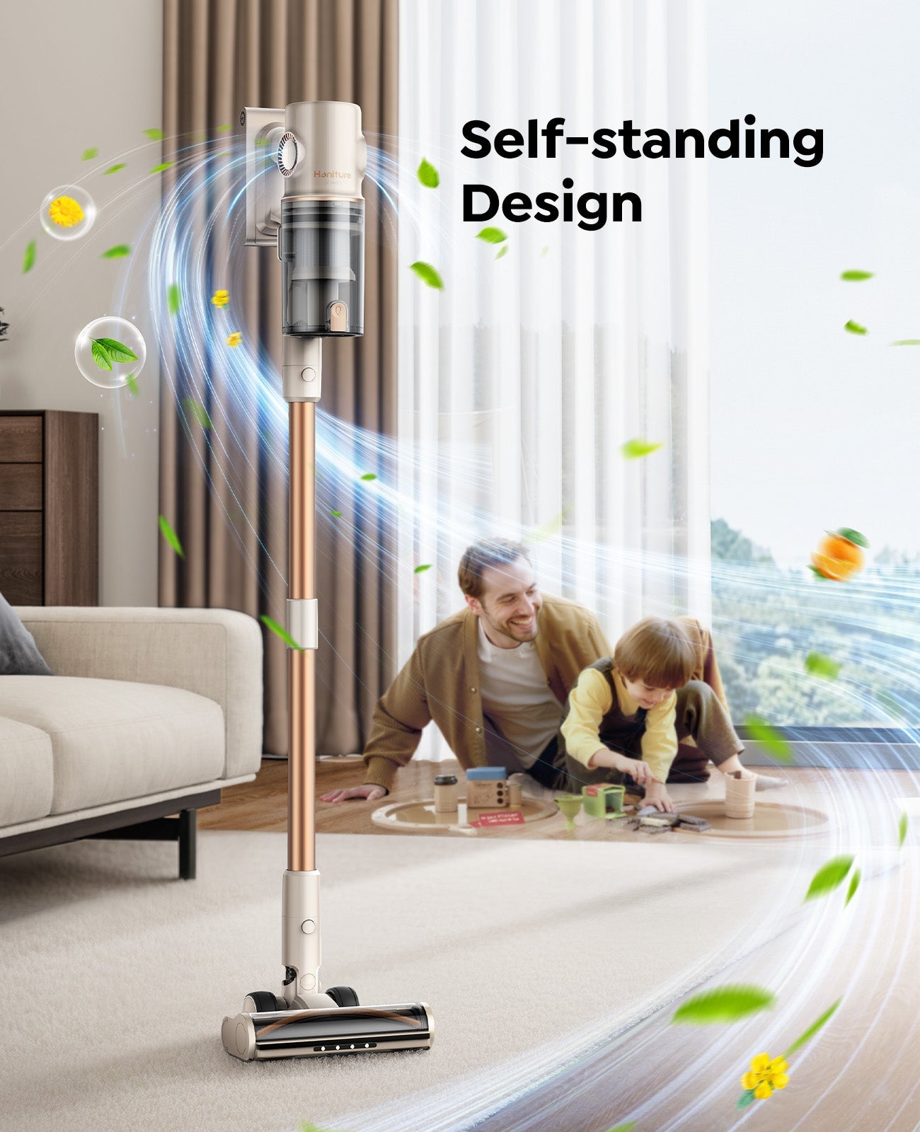 Honiture Powerful 50kPa Cordless Stick Vacuum | Long Battery Life & Tangle-Free Hair Technology